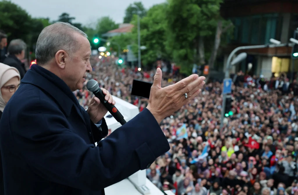 Turkish President Recep Tayyip Erdogan addressing voters after being re-elected (Credit: NBC News)