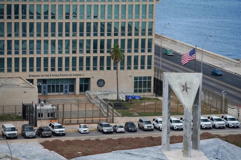 Analysts have argued that any such potential Chinese spy base in Cuba could precipitate the emergence of a new Cold War. The US Embassy in Havana next to the Cuban capital's Jose Marti Anti-Imperialist Platform. [File: Alexandre Meneghini/Reuters]