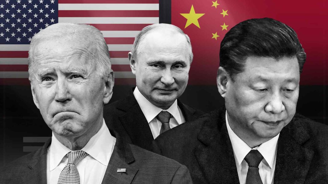 Biden warned Xi Jinping over China-Russia Nexus (Nikkei montage/AP)
